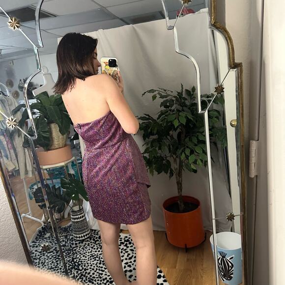 Topshop Strapless Mini Sheath Dress Metallic Purple Size 12 - Picture 3 of 7